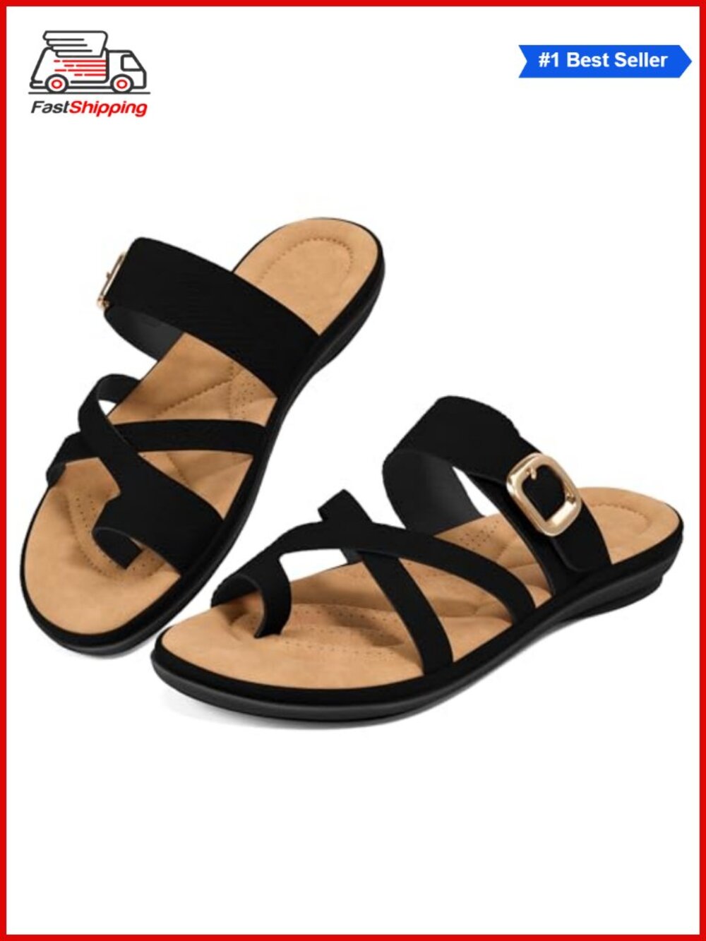 Women's Dressy Slide Sandals Faux Leather Memory Foam Adjustable Strap